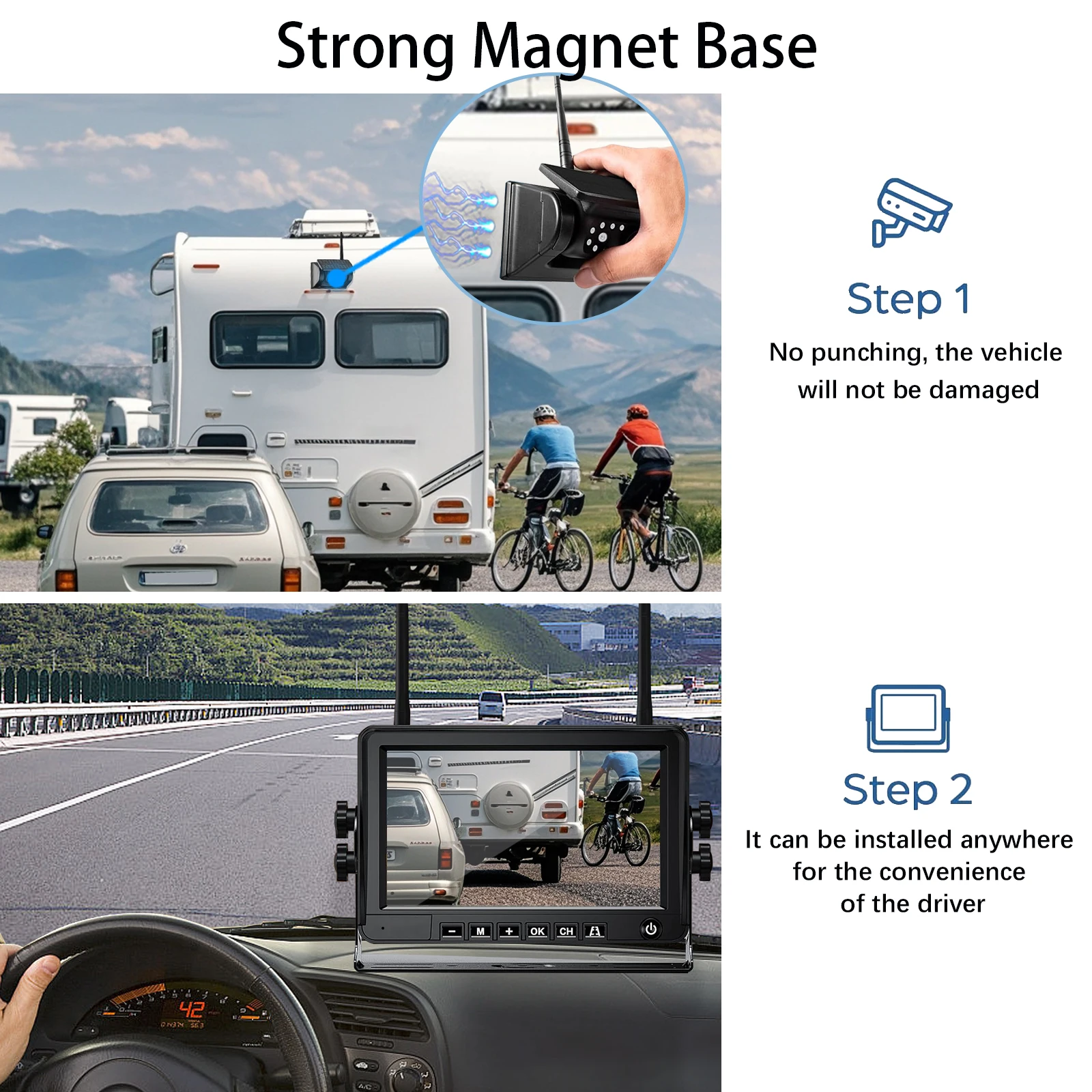 Magnetic  ed Car Dash Cam Wireless Wifi Security Backup DVR Recording System for Car Truck RV Trailer Outdoor Parking