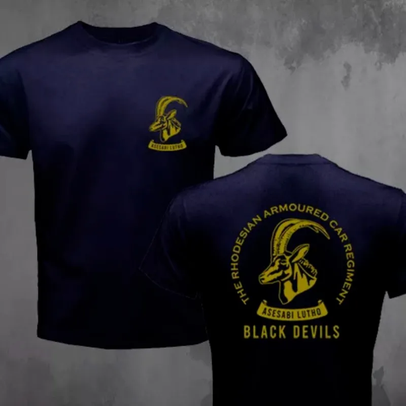 25 New Rhodesia Armored Vehicle Regiment Black Demon Deer Head Same Cotton Printed Jungle War Short Sleeve T-Shirt