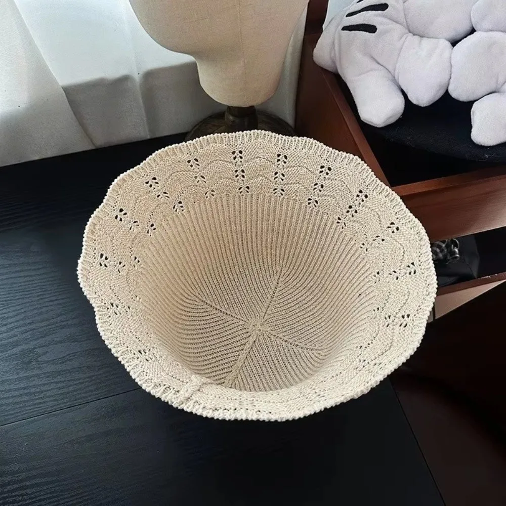 

Wave Pattern Knitted Fisherman Hat Splicing Sun Protection Fisherman Hat Foldable Breathable Bucket Hat Summer Sunshade