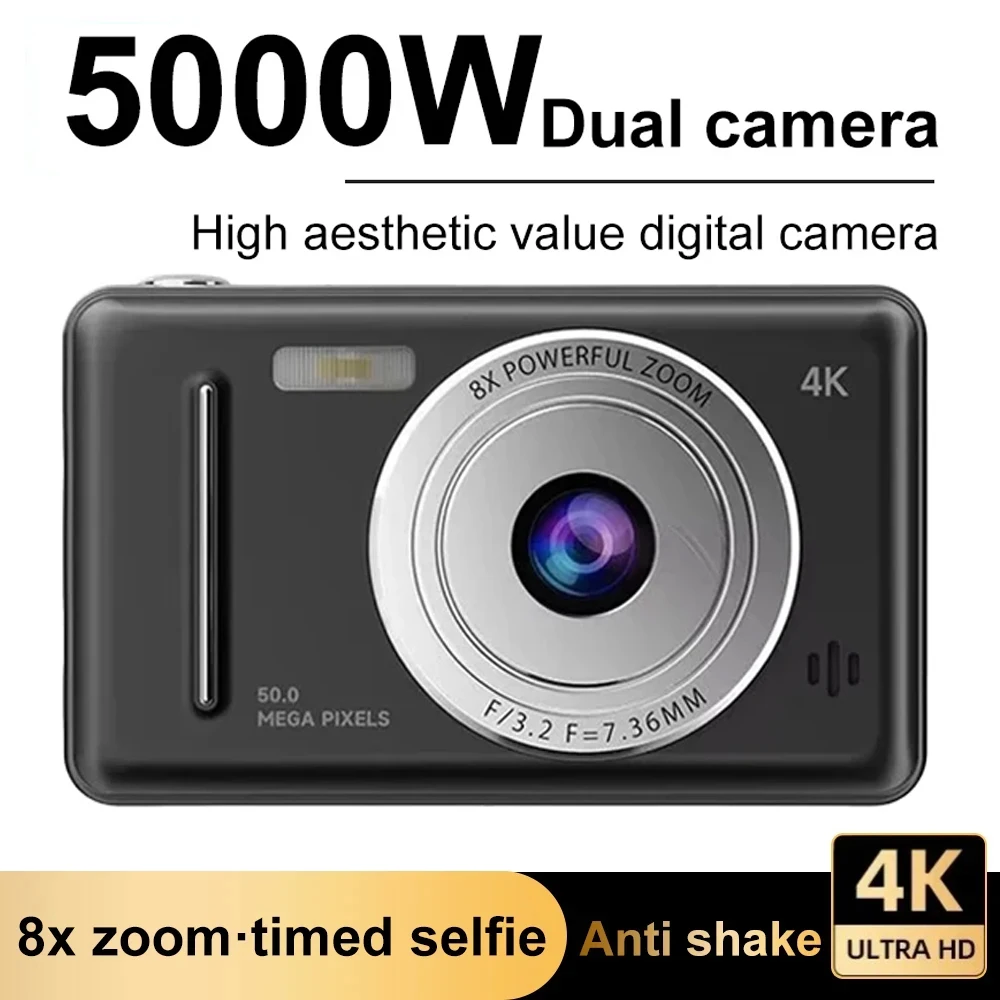 Cámara Digital 4K, cámara pequeña HD de 50MP para Selfie, cámaras de bolsillo Retro de nivel de entrada, fotografía de viaje con Zoom 8x, videocámara compacta