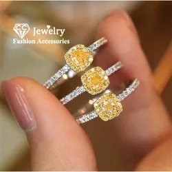 CC Small Rings For Women Fine Jewelry Pink and Yellow Zircon Cute Accessories Wedding Engagement Party Bague CC1576