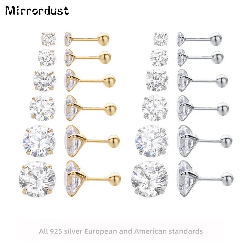 

【Mirrordust】S925 Серебряные серьги-винты с четырьмя зубцами из циркония, классические универсальные модные простые женские украшения