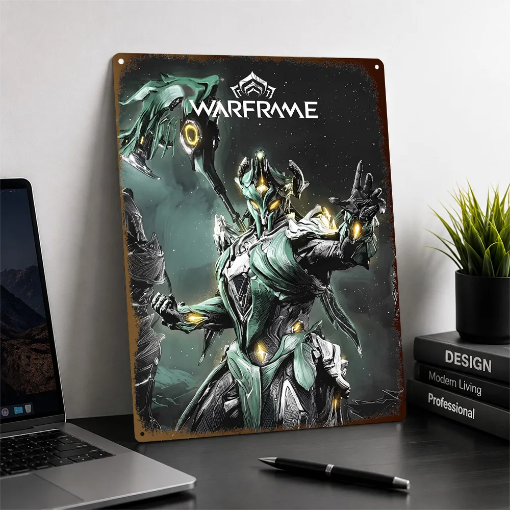 Warframe Oberon Feyarch Skin Printed Poster Personalized Aluminum Metal Sign Cosmic Mission Style Wall Art Collector Den Decor