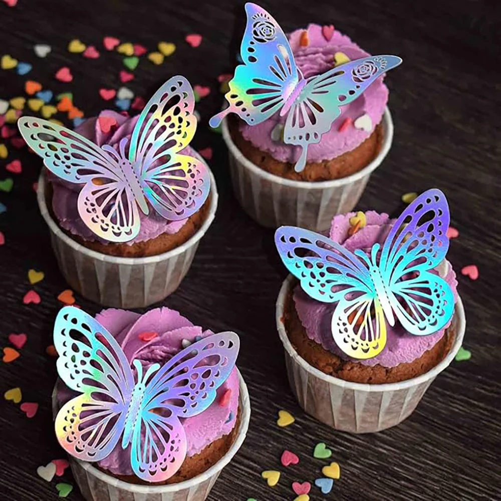 Charmantes 12-teiliges Set Roségoldene Schmetterling-Kuchendekoration für Geburtstag, Hochzeit, Verlobung, Dessert-Deko, DIY Cupcake-Geschenkset – Detail 7
