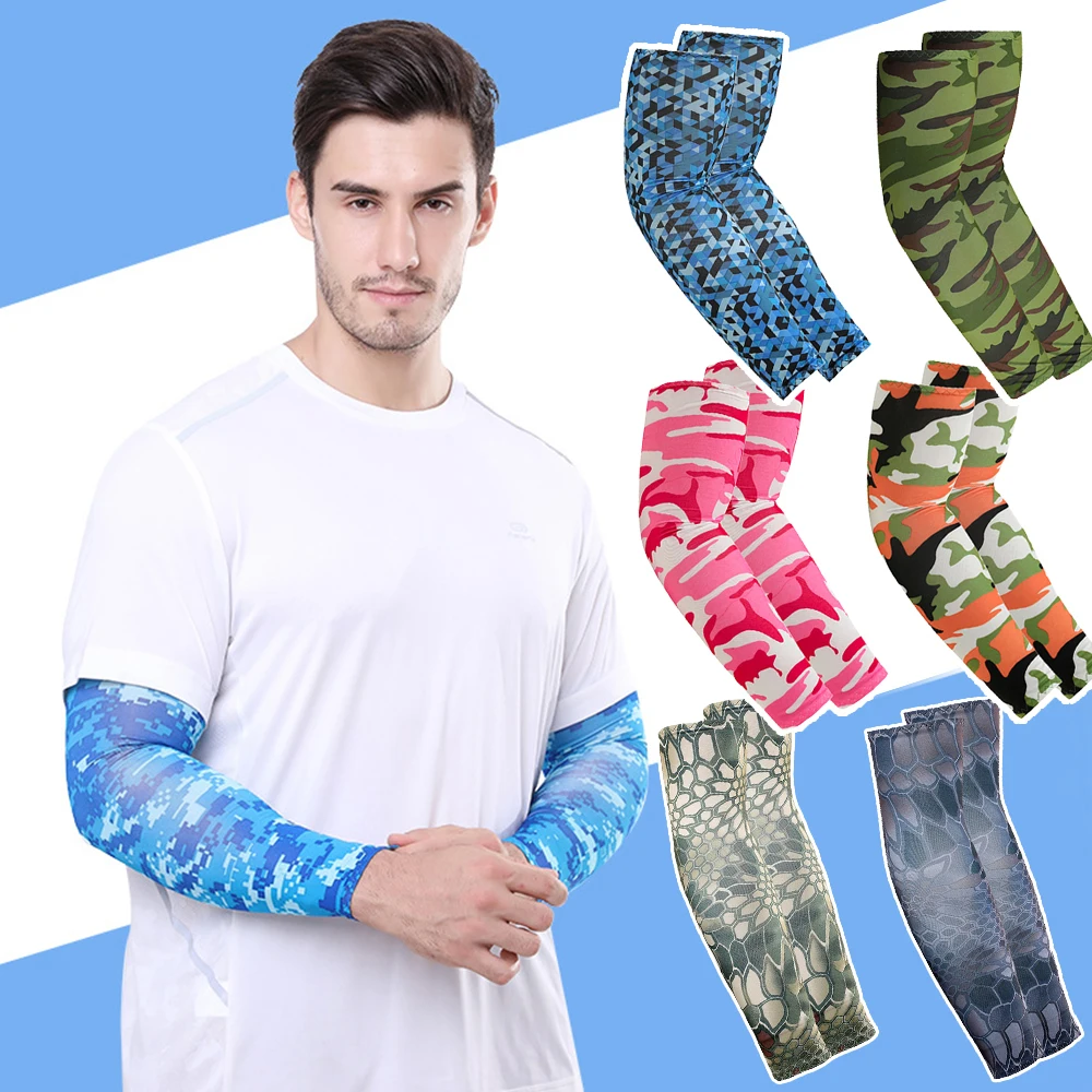 2Pcs Summer Anti Sun Unisex Cooling Arm Sleeves Sports Running UV Protection Outdoor Men Fishing Cycling Tattoos Sleeves Cover