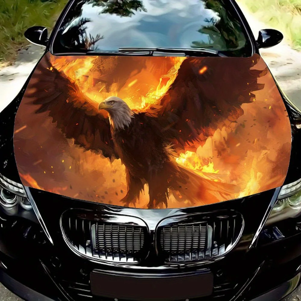 

Soaring Eagle with Flames PVC Car Vinyl Wraps, Self-Adhesive Waterproof Car Hood Decal Sticker, Car Decoration Protection Sticke