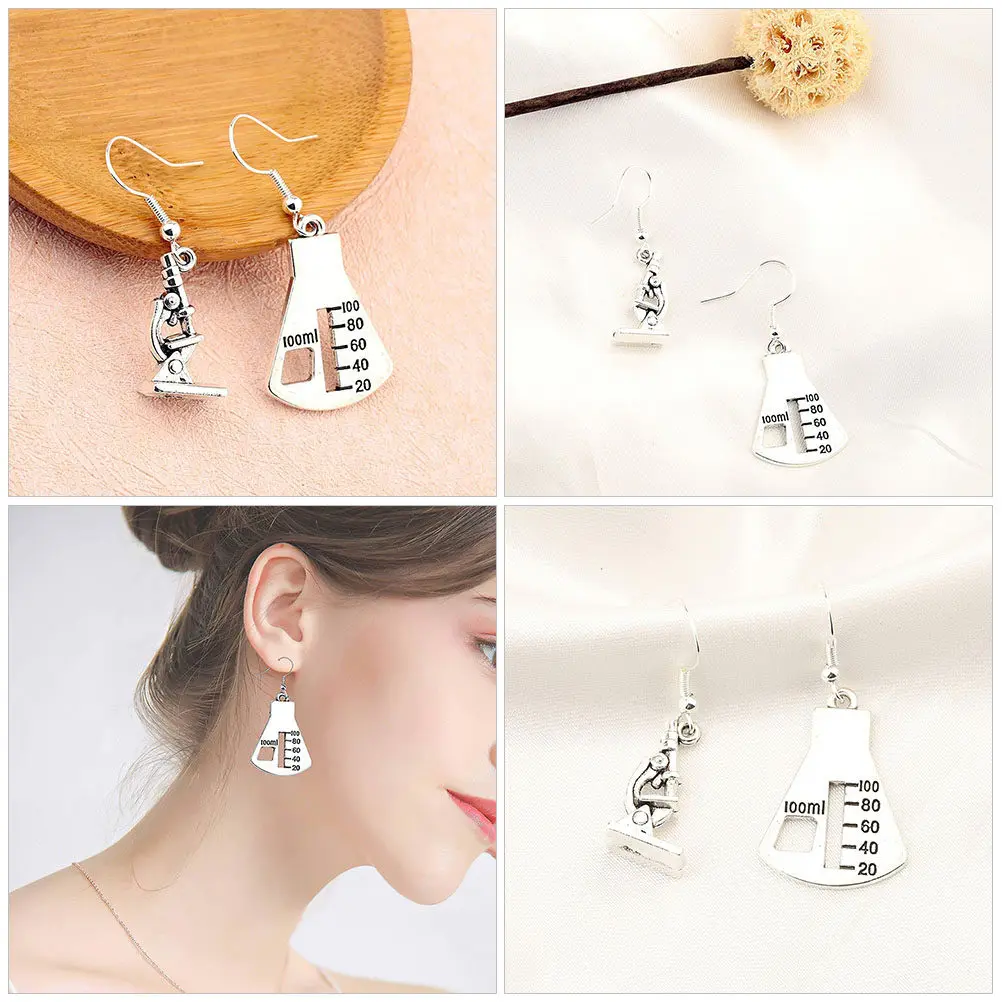 1Pair Science Teacher Gifts Microscope Earrings Women's Alloy Dangle Jewelry Creative Ear Decoration Biology Chemistry Drop