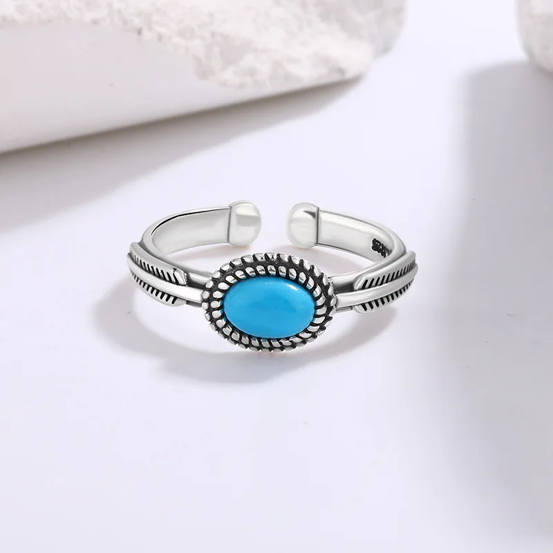 

925 Sterling Silver ellipse Turquoise Open Rings For Women Wedding Engagement Luxury Jewelry Wholesale Money 925 Jewellery