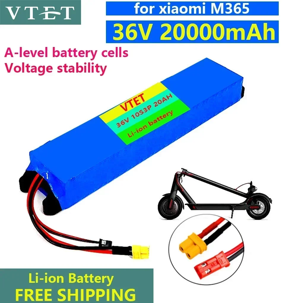 

2024 36V 10S3P 20Ah 18650 Lithium Battery Pack 20000mAh 800W High Power Battery for M365 Ebike BMS High Quality Battery Pack DIY