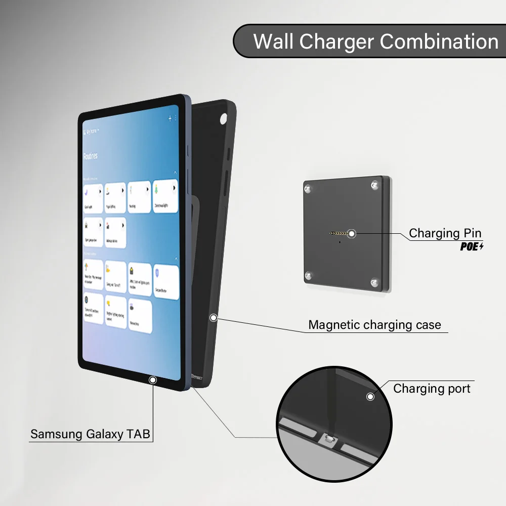 Zilvex POE Magnetic Wall Mount Charger for Samsung Galaxy Tab A9 A9+ S9 S9+ A8 10.1 10.4 – 15W Ethernet Powered Base + Case Kit