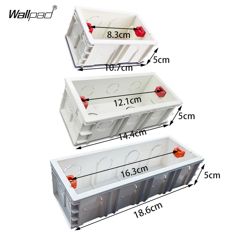 Wallpad-caja de montaje interna, Cassette trasero de gran calidad, 107/144/186MM x 67,5 MM, para enchufes de interruptores de pared de 118/154/146/197 MM x 72MM