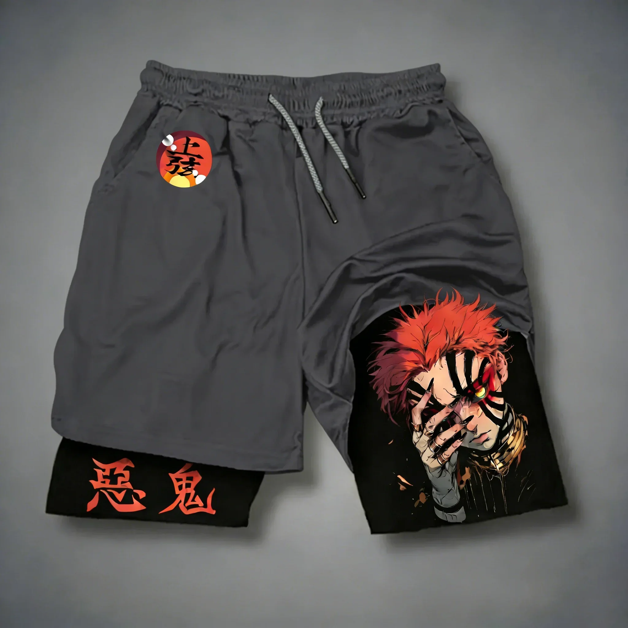 

Demon Slayer Anime Akaza Peripheral Shorts Summer New Men's and Women's Running Sports Fitness Breathable 2-in-1 Shorts