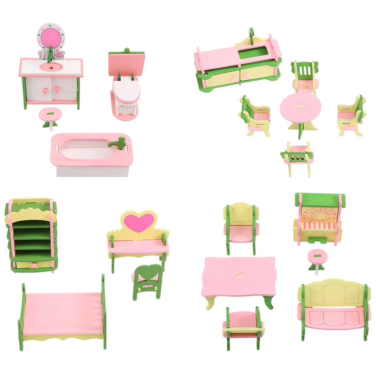 

Modern 4 Set Wooden Dollhouse Furniture Puzzle Model Children Kids Toys
