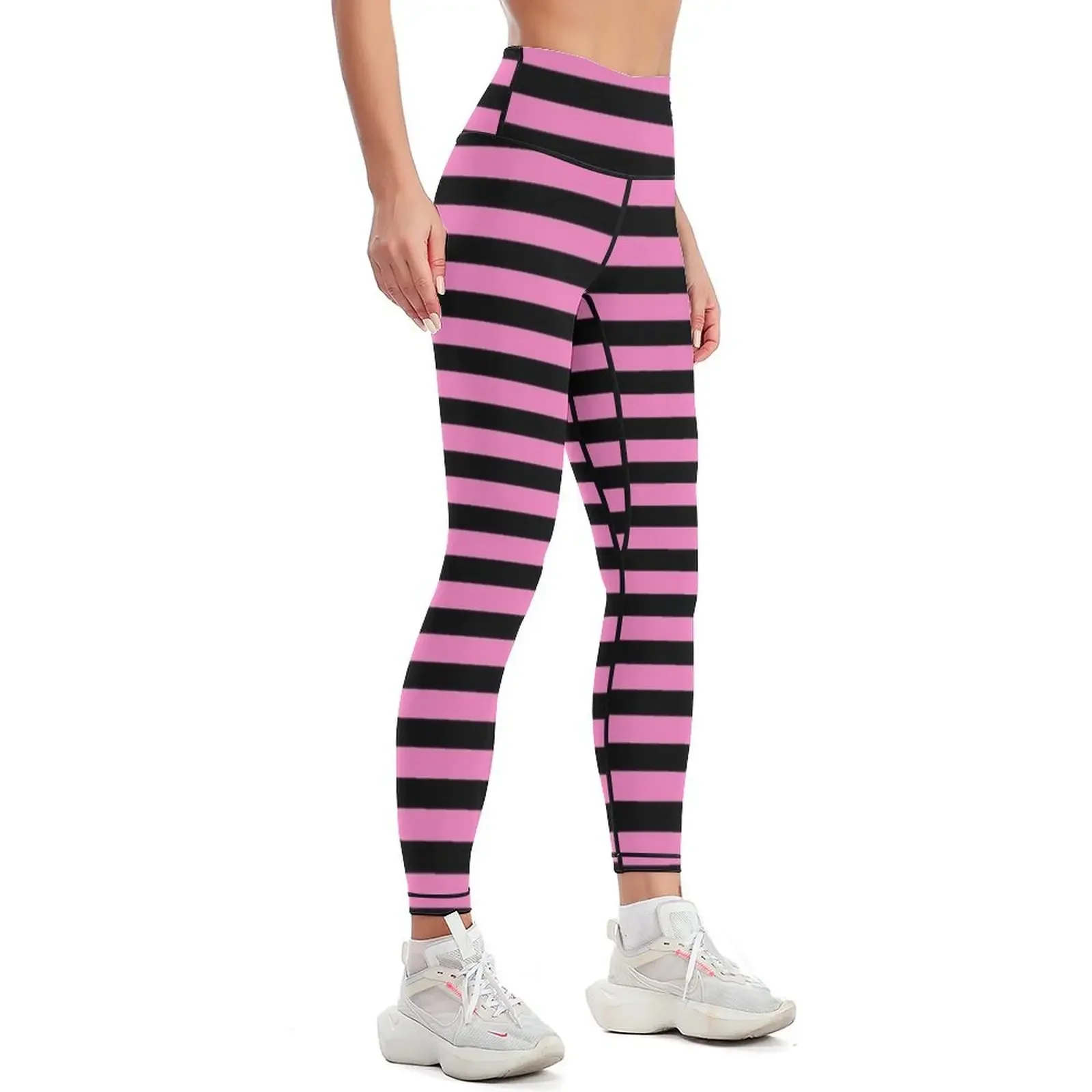 Neon Pink and Black | Stripes | Halloween Outfit Leggings Fitness clothing active wear sportswear for gym Womens Leggings