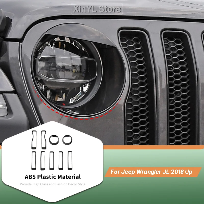 

ABS Bird Headlight Trim Cover Grille Trim Ring Kit (Without Mesh)For Jeep Wrangler JL JT Gladiator 2018 Up Newer Accessorie