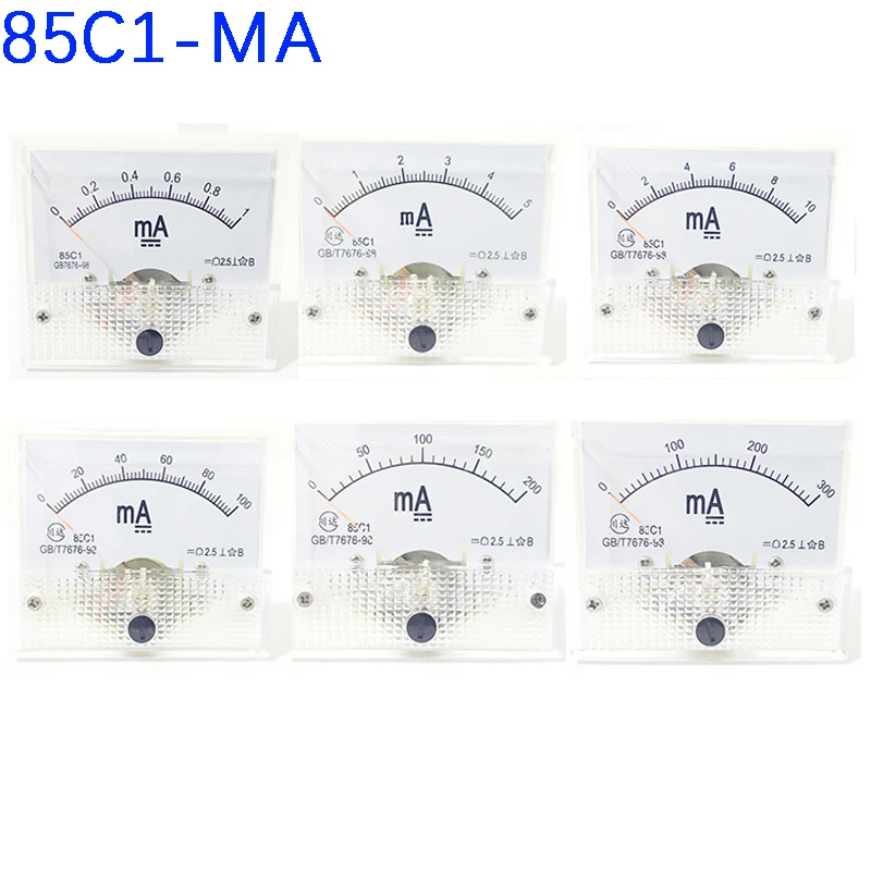 85C1 0-50mA 1mA 20mA 30mA 100mA 200mA 500mA DC Analog Panel Ampere Current Meter Ammeter Gauge 85C1 White 0-50mA 64*56mm