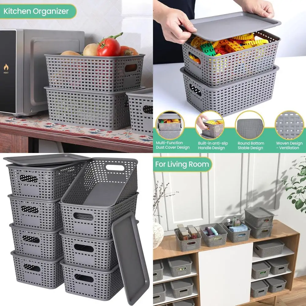

Gray Stackable Plastic Storage Bins with Lids, 8-Pack, 10.2x7.2x4.1 Inches, Ideal for Shelves, Drawers, Offices, and Playrooms