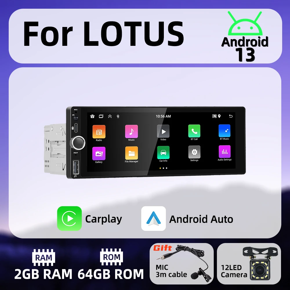 

1 Din Wireless Carplay Android Auto Radio Android Car Multimedia for LOTUS 6.86" Screen Stereo Head Unit Autoradio GPS BT Wifi