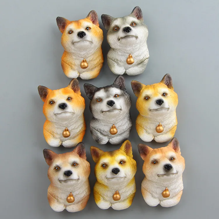 Imitowane zwierzęta Welsh Corgi Pembroke Shiba Inu mały dzwonek pies figurki dekoracja domu magnes na lodówkę naklejki modele zabawki