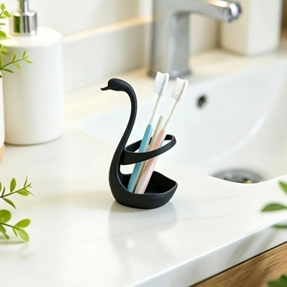 3D Printing Swan Toothbrush Holder Plastic Decorative Toothbrush Storage Rack Space Saving Stable Makeup Brush Shelf