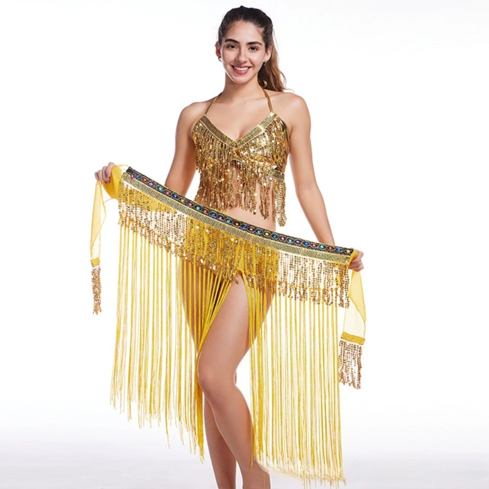 ชุดเต้นระบำหน้าท้อง ชุดแสดงบนเวที ชุดโบฮีเมียน ผ้าคาดเอวพู่ประดับเลื่อม สายคาดเอวสำหรับงานปาร์ตี้ เสื้อผ้าผู้หญิง