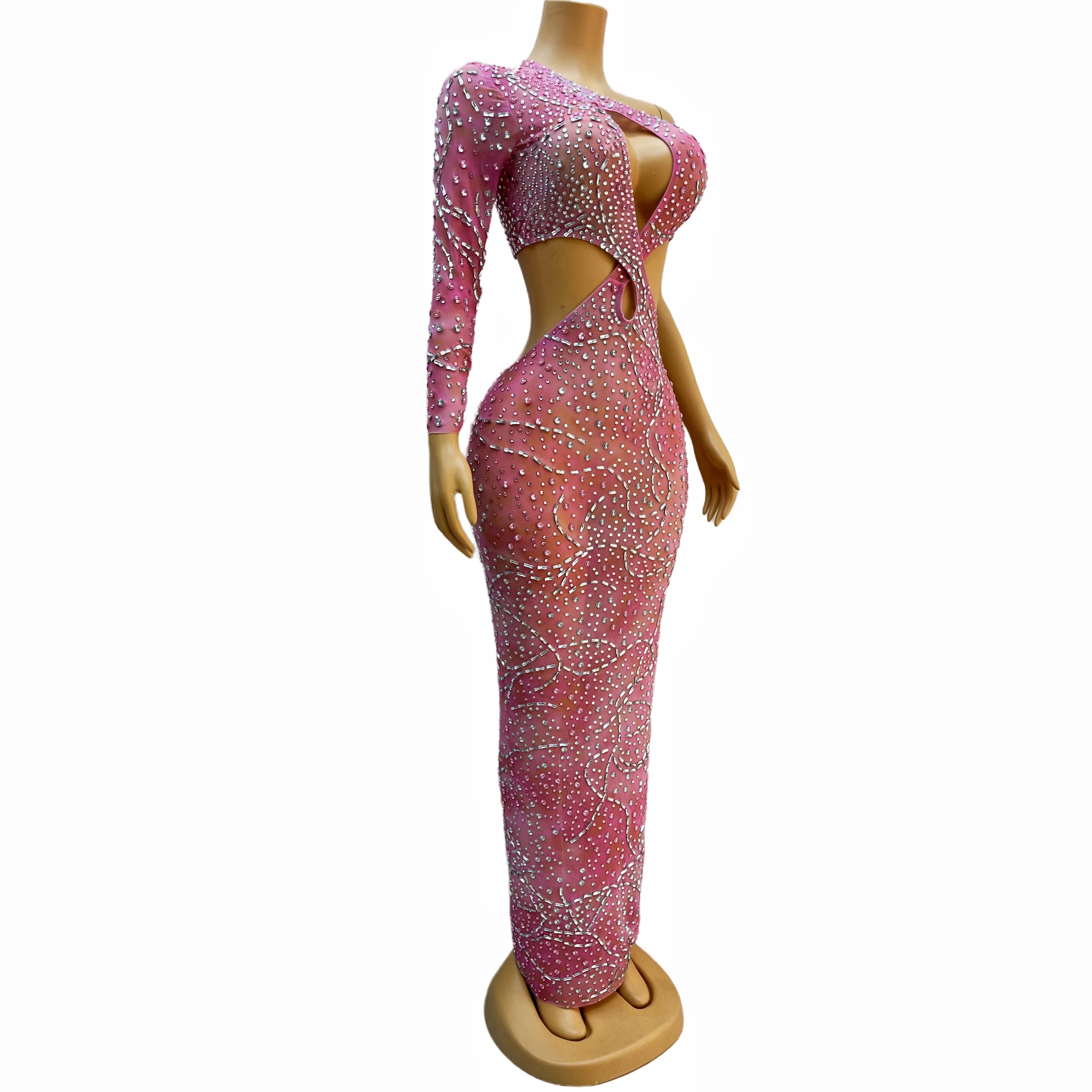 ชุดเดรสผ้าโปร่งแต่งพลอยเทียมเอวเป็นรูสีชมพูกะพริบสำหรับวันเกิดชุดเดรสเซ็กซี่แฟนซีไซเรน