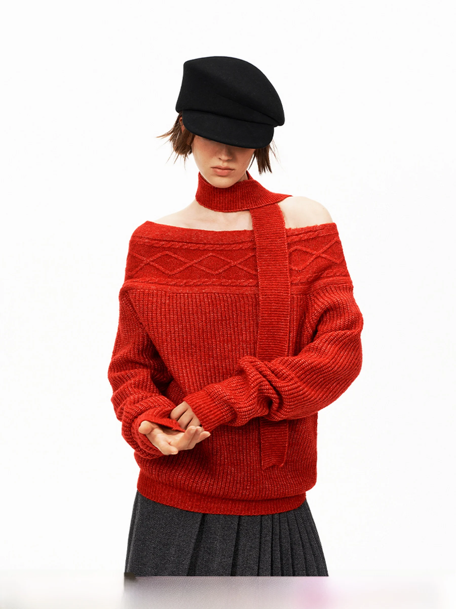 

Шерстяной свитер-шарф PUKI с текстурой, свободный крой, длинный рукав, классический, двусторонний, повседневный, для женщин, зимний сезон