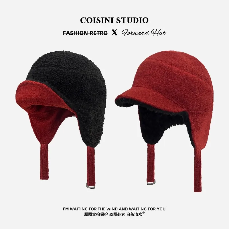 

Ins модные синие двусторонние плюшевые кепки для пилотов женские зимние уличные термозащитные шапки-бомберы для отдыха для мужчин