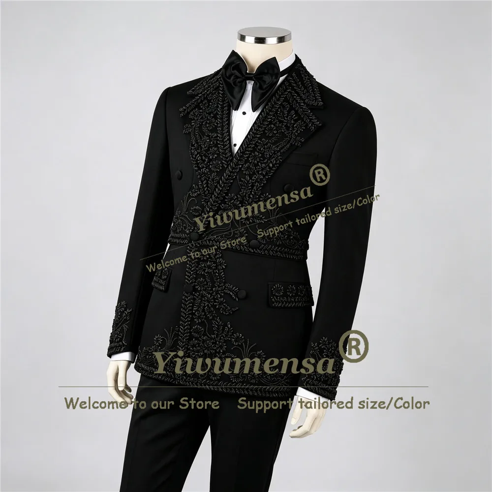 Customized Suits Men 2 Piece Sets Jewelry Stones Prom Blazer Pants Plus Size Man Banquet Tuxedo Attire Slim Fit Terno Masculinos