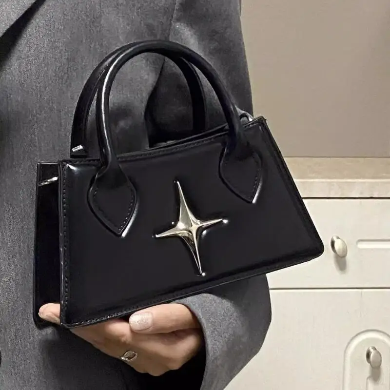 Hottie Aesthetic PU Leather Crossbody Bags Women Fashion Handbags Small Quadrangular Star Shoulder Bags Y2k Lady Top Handle Bags