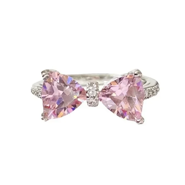 MDL مويسانيتي. نمط الوردي القوس افتتاح حلقة الإناث فلاش الوردي الماس زركونيا الفرنسية حساسة مايكرو مجموعة الحلو فتاة الدائري