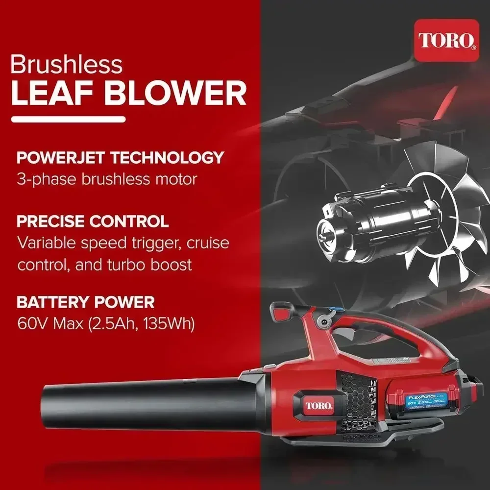 60V Electric Leaf Blower with 120 MPH Air Speed, 605 CFM, and 2.5 Ah Lithium Ion Battery Included
