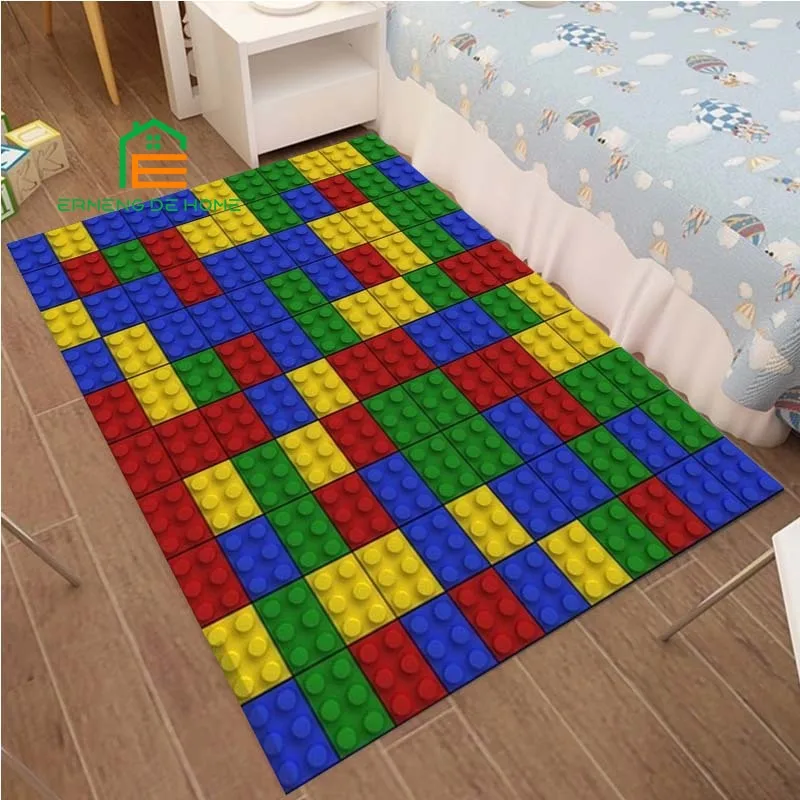 Building Blocks Pattern Toy Carpets for Kids Bedroom Living Room Kitchen Floor Mats Home Decor Non-Slip Floor Pad Rug 14 Sizes