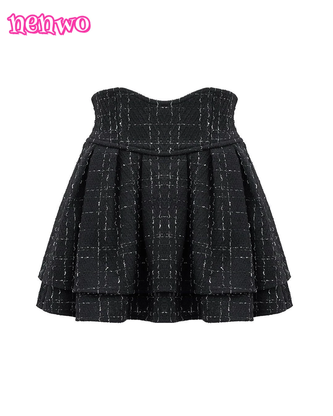 Elegancka spódnica tweedowa w stylu socjality, słodka spódnica w kratę z wysokim stanem, damska spódniczka mini w stylu japońskim, uniwersalna, modna i seksowna.