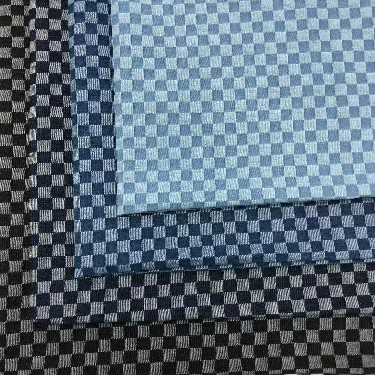 

Жаккардовая джинсовая ткань с квадратной сеткой, мягкий швейный материал с геометрическим узором для платьев, сумок, брюк, шляпа, носимая джинсовая ткань