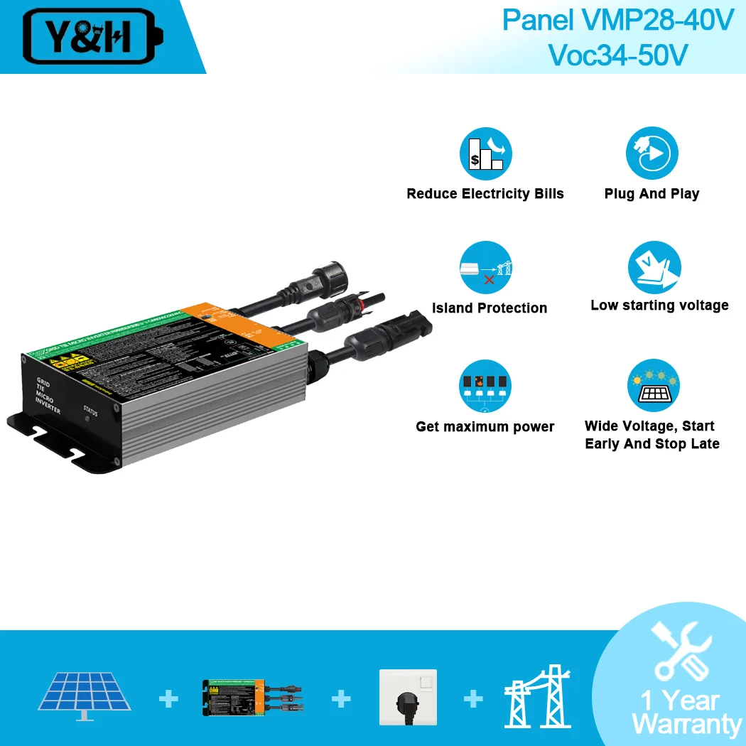 

GMI 300W 350W 500W 600W 700W Solar PV Grid-connected Micro Inverter MPPT DC26V-46V Solar Input AC110V-240V Output Household Sola