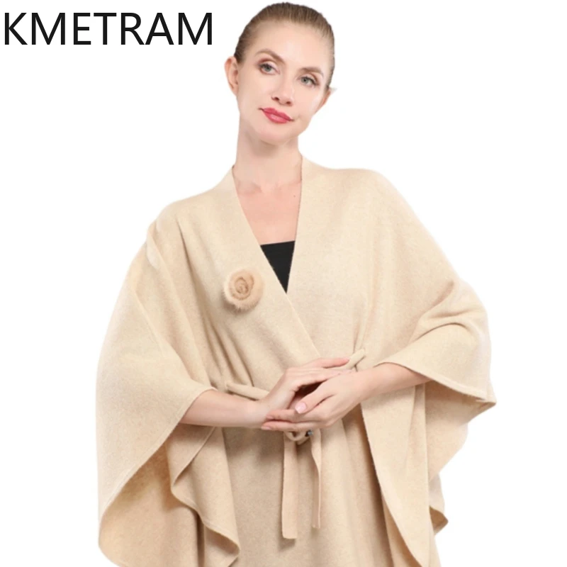 

KMETRAM пальто из 100% натуральной шерсти с корсажем из норки, новинка 2023 года, женский зимний вязаный кардиган, шаль для одежды куртка женская