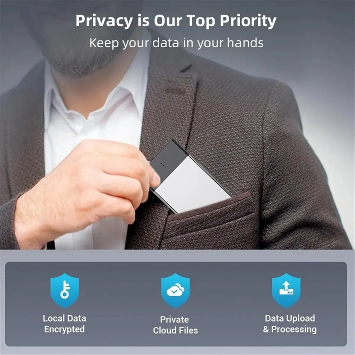 مسجل صوت AI، مسجل صوت رقمي 64 جيجابايت، التحكم في التطبيقات مع النسخ، 138 لغة، جهاز تسجيل احترافي #2