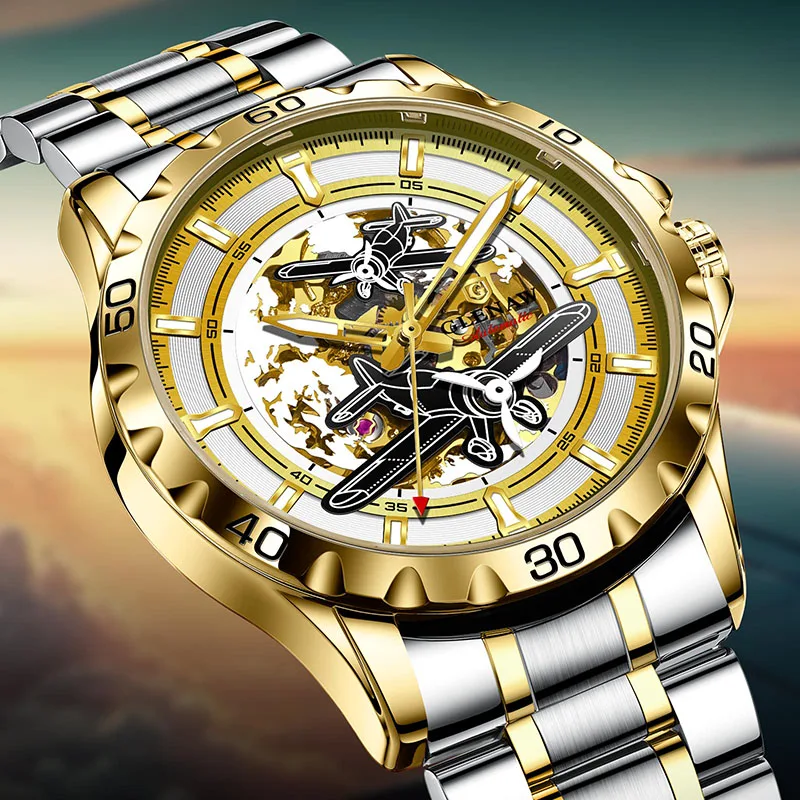 

GLENAW Design NEW mechanical watch men luxury luminous hollow-out dial waterproof automatic watch stainless steel high-quality