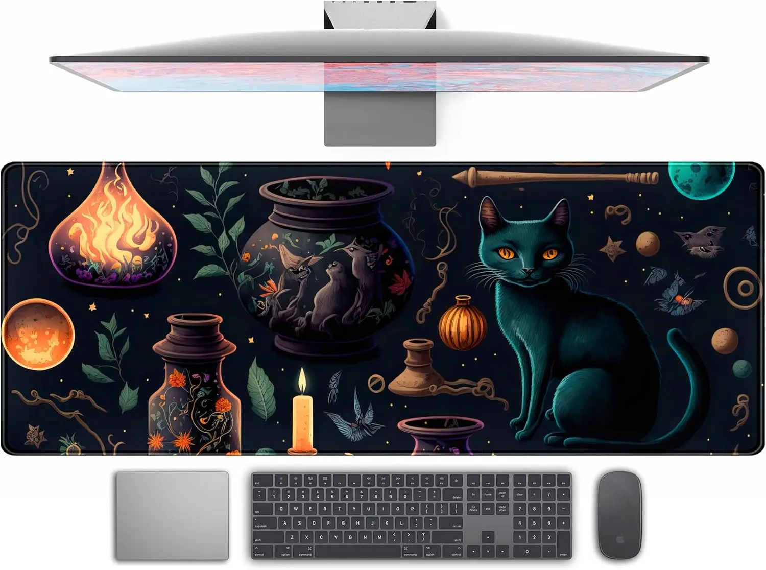 

Cute Anime Cat Desk Mat Kawaii Cats Mouse Pad, Women Desk Decor Pad Computer Laptop Keyboard and Wireless Mouse Mat