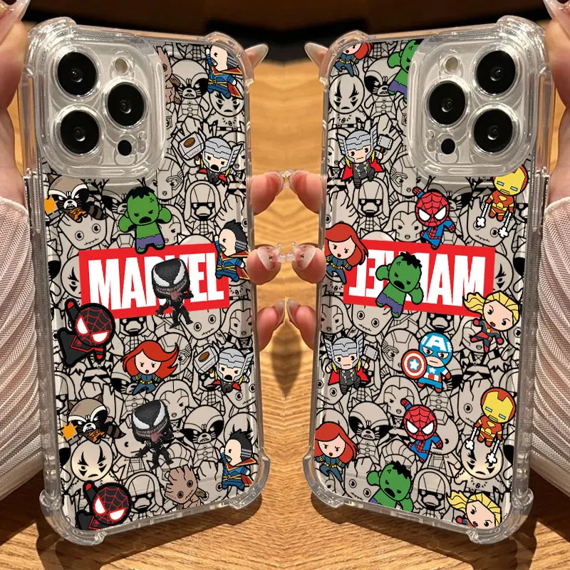 Прозрачный чехол для iPhone с мультяшными персонажами Marvel: Человек-паук, Грут, для моделей 17, 16, 15, 14, 13, 12, 11 Pro Max, 16e, 17e, Air, 13, 15 Plus, XS, XR, X, 7, 8
