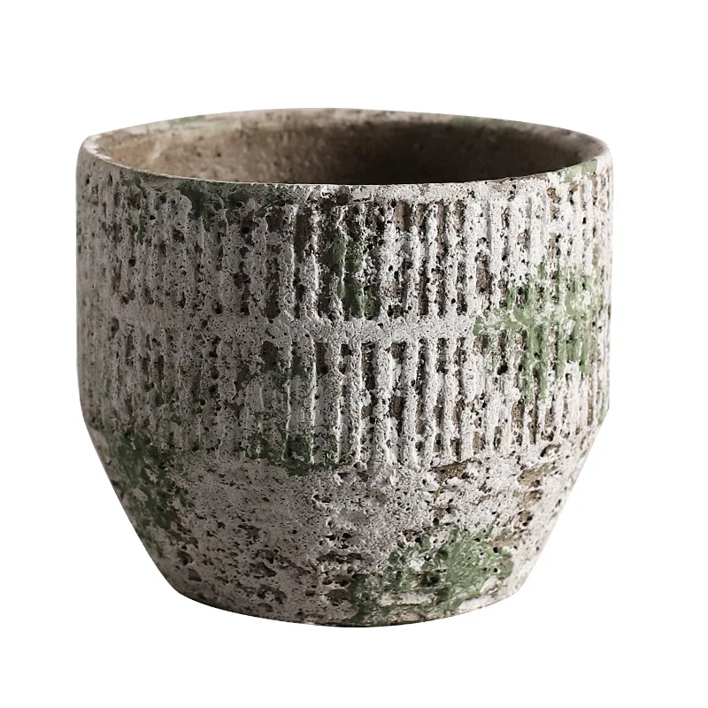 Retro ceramic craftsmanship cement flower pot moss pattern color gardening ornament flower pot breathable succulent pot wholesal