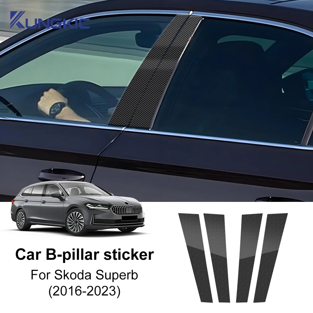 

For Skoda Superb B8 3V 2016 2017 2018 2019 2020 2021 2022 2023 Window B C Pillar Cover Glossy Black Sticker Carbon Fiber Style