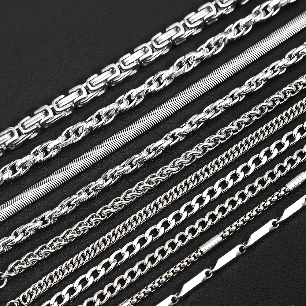 10-Piece Set of Men's Stainless Steel Bracelets - Rock Style Interlocking Design, Durable Everyday Accessories, Music Festival Gift, Father's Day Gift for Him/Boyfriend