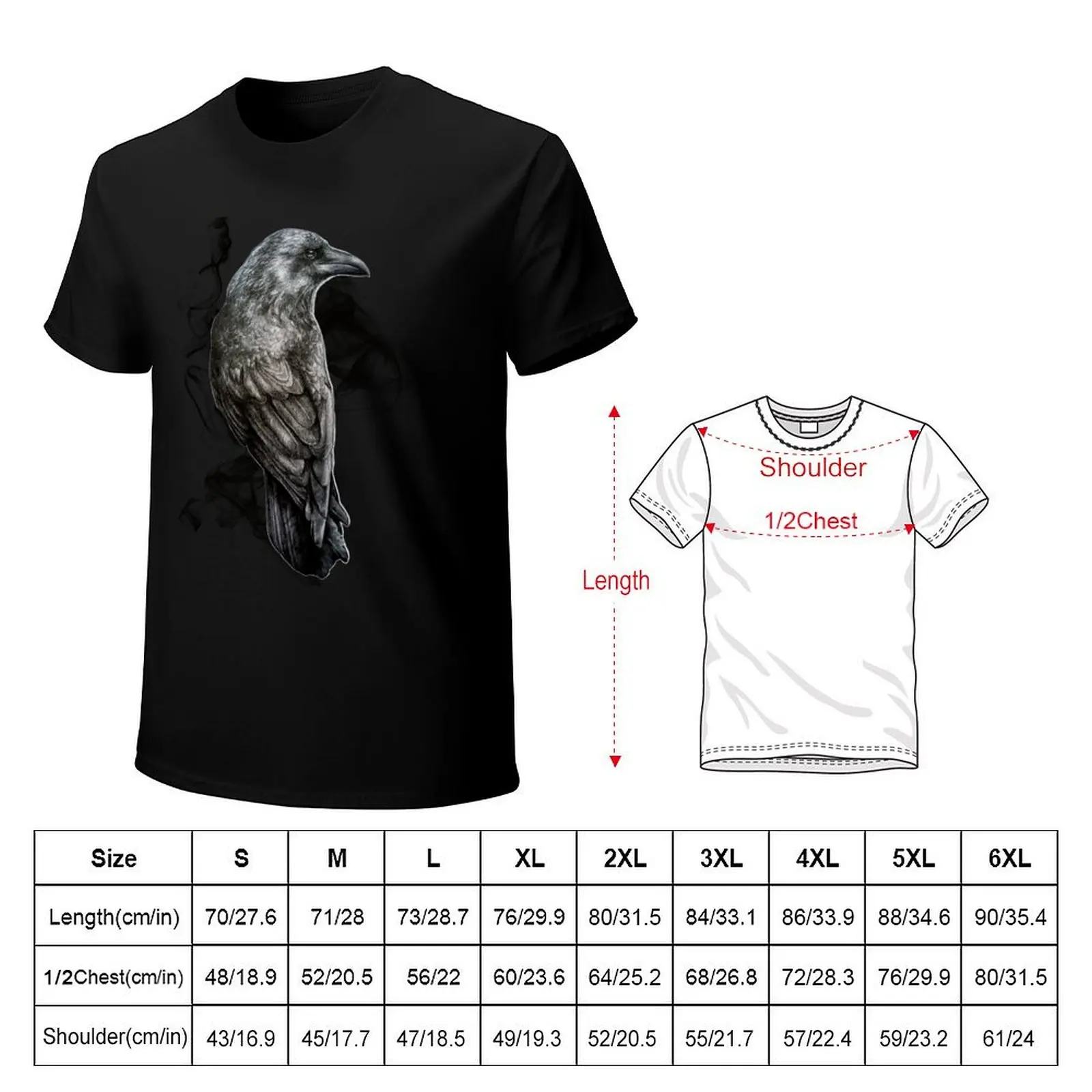 crow gothic bird raven realism drawing sketch tattoo T-Shirt Work Style Casual T-Shirt