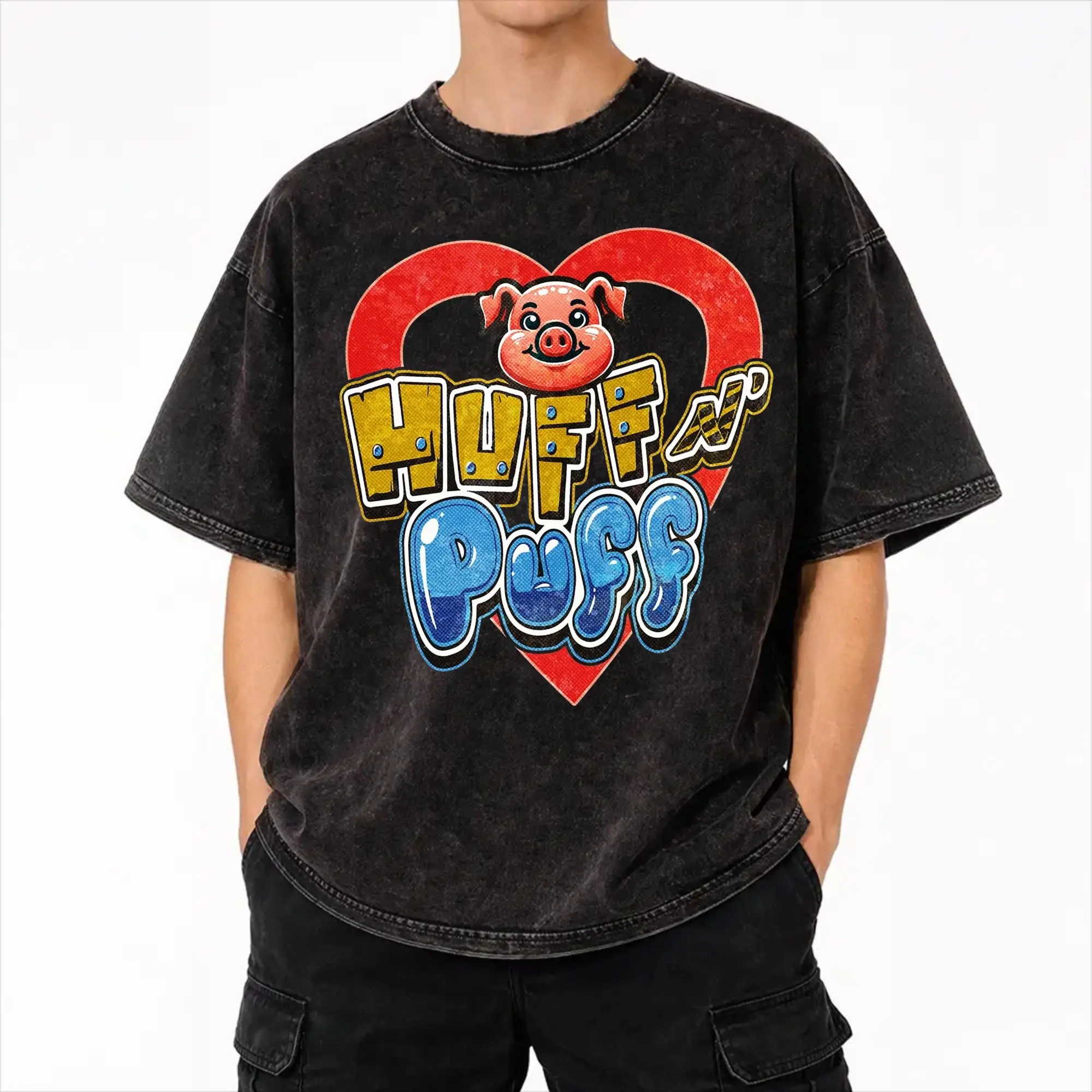 Huff N Puff Slot Machine  Washed T Shirts Streetwear Hip Hop Vintage T-Shirts  Tees Men Women Short Sleeve Oversize