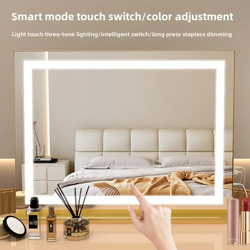 LED Lighted Vanity Makeup Mirror Stepless Dimmable RGB Cosmetic Mirror Desktop Wall Mounted Metal Frame Touch Cotrol Bauty Miror