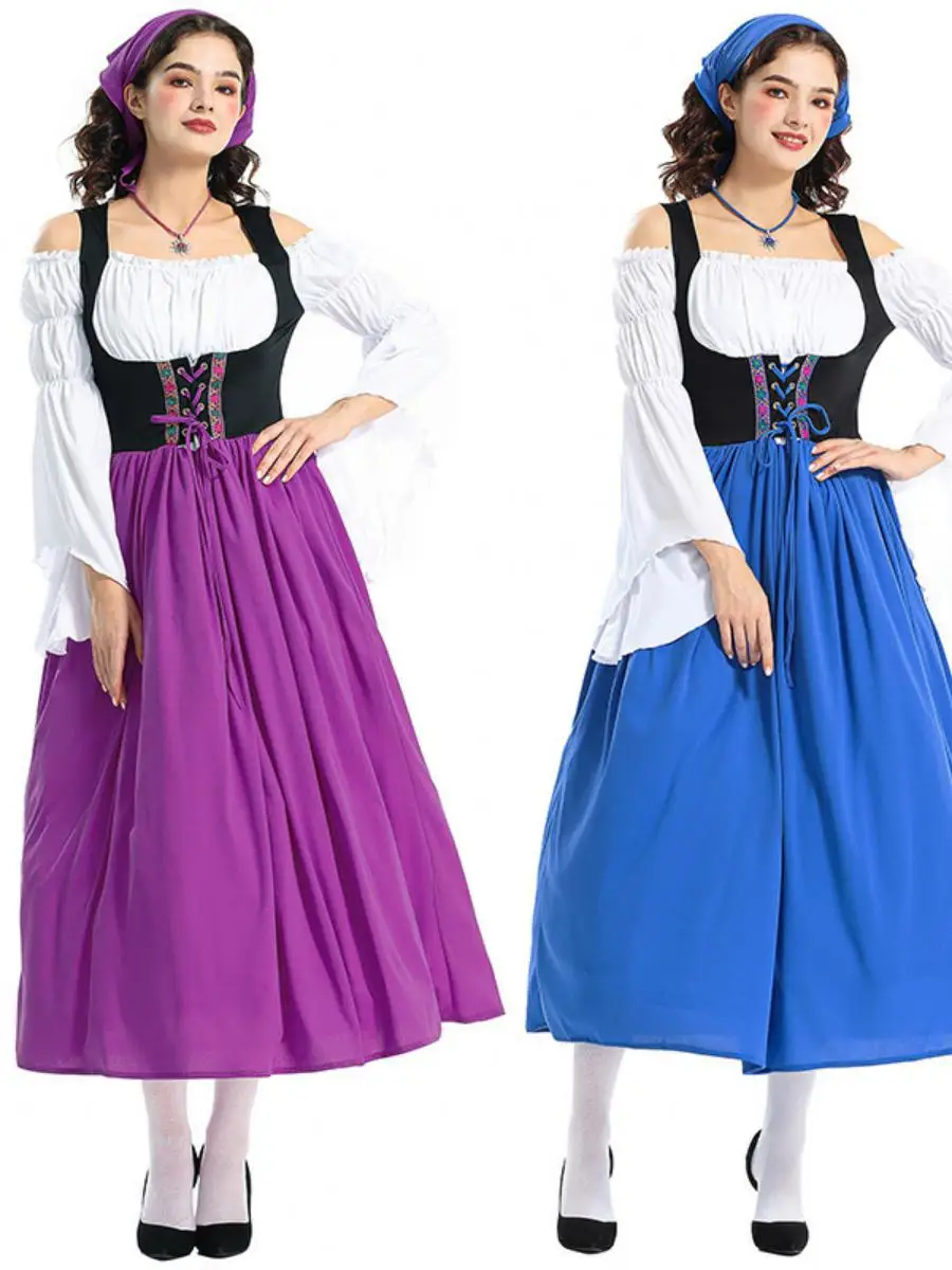 

Новый Хэллоуин для взрослых, средневековая ферма, горничная, Sle Mh, фестиваль пива, длинная юбка, костюм для выступлений родителей и детей, этническая одежда