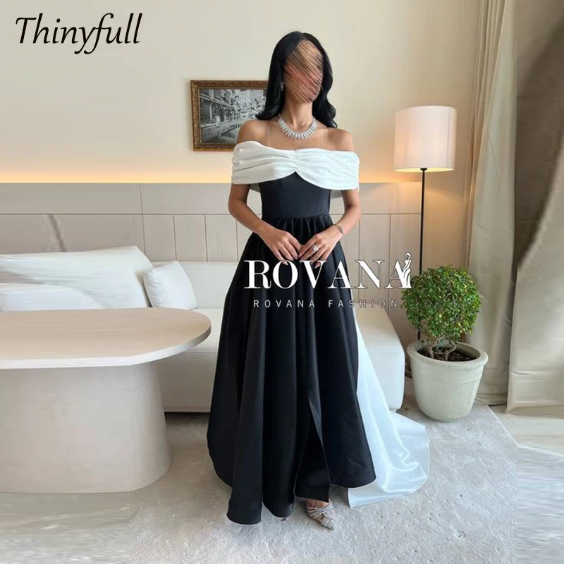 Thinyfull Off Shoulder Arabia Prom Dresses Satin Sleeveless A-line Evening Party Gown Dubai Long Special Occasion Dress