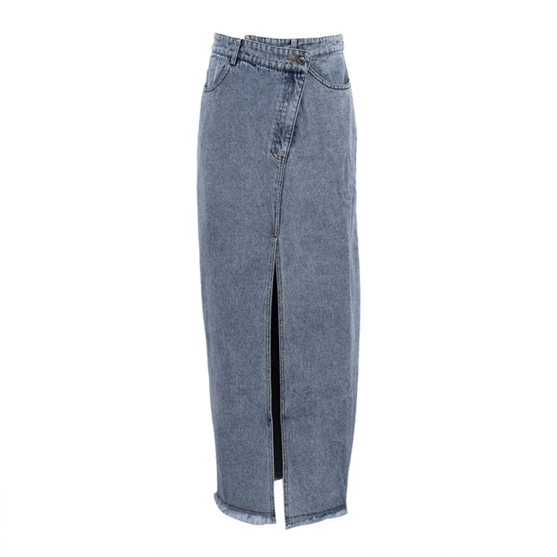 ALPHALMODA 2025, Autumn, Women New Fashion, Denim Skirt, High-waisted, Slit, Retro, Trendy Style, Sexy Skirt